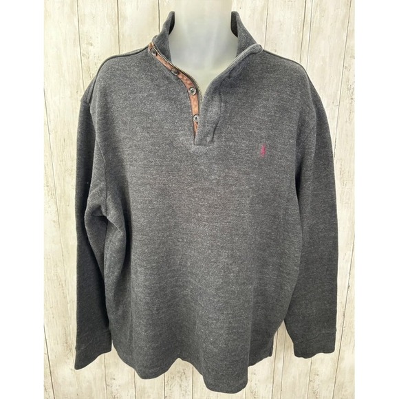 Men's VTG Polo Ralph Lauren Pullover Quarter Zip Button Size XL Charcoal Gray - Picture 2 of 9